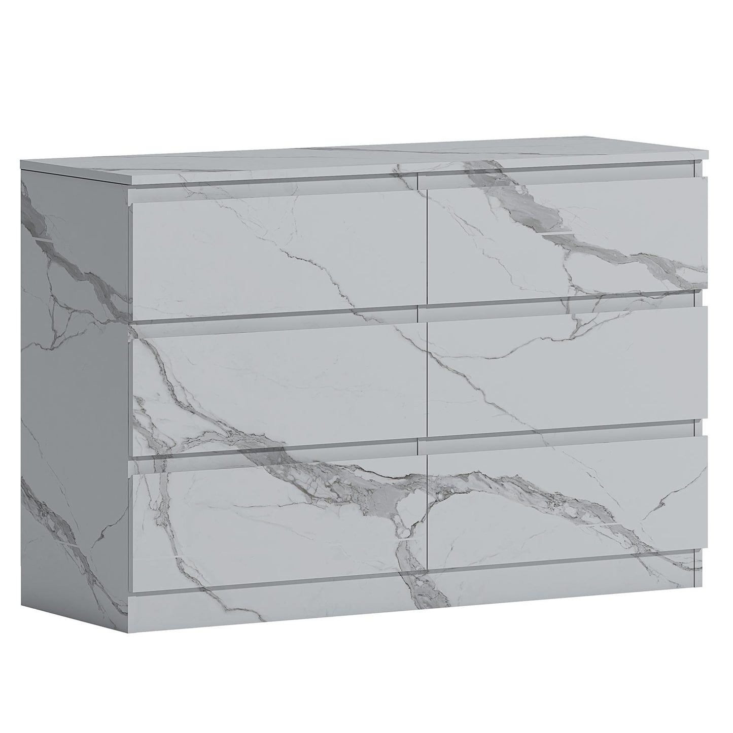 ZITA Bedroom Furniture Wide 6 Drawer Chest in White OR Grey Marble Colour Option