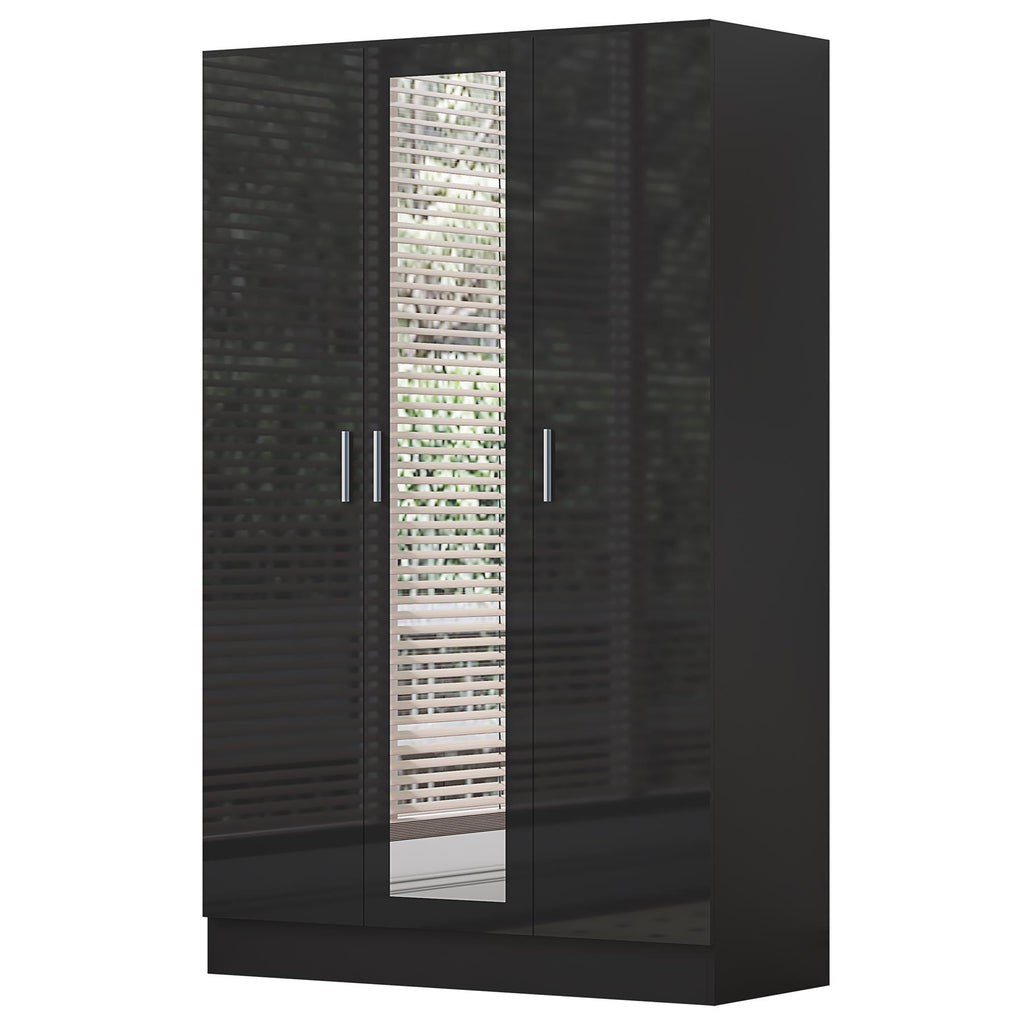 REFLECT High Gloss Bedroom Furniture Wardrobe Chest Bedside Desk Option in Black