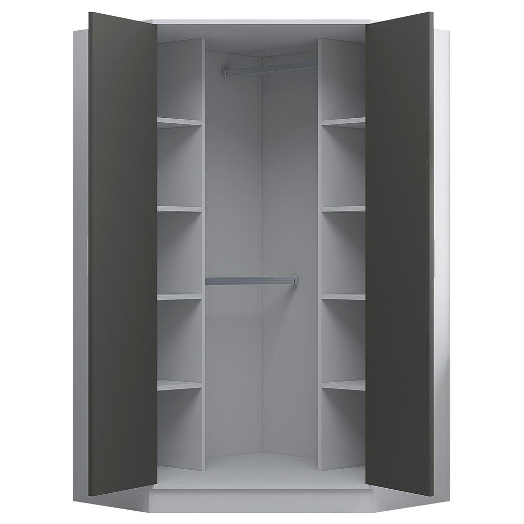 Reflect 3pc Wardrobe Bundle - 2 Door Corner + 2x 1 Door Plain - Grey Gloss & Matt White - H: 180cm x W: 179cm x D: 103cm
