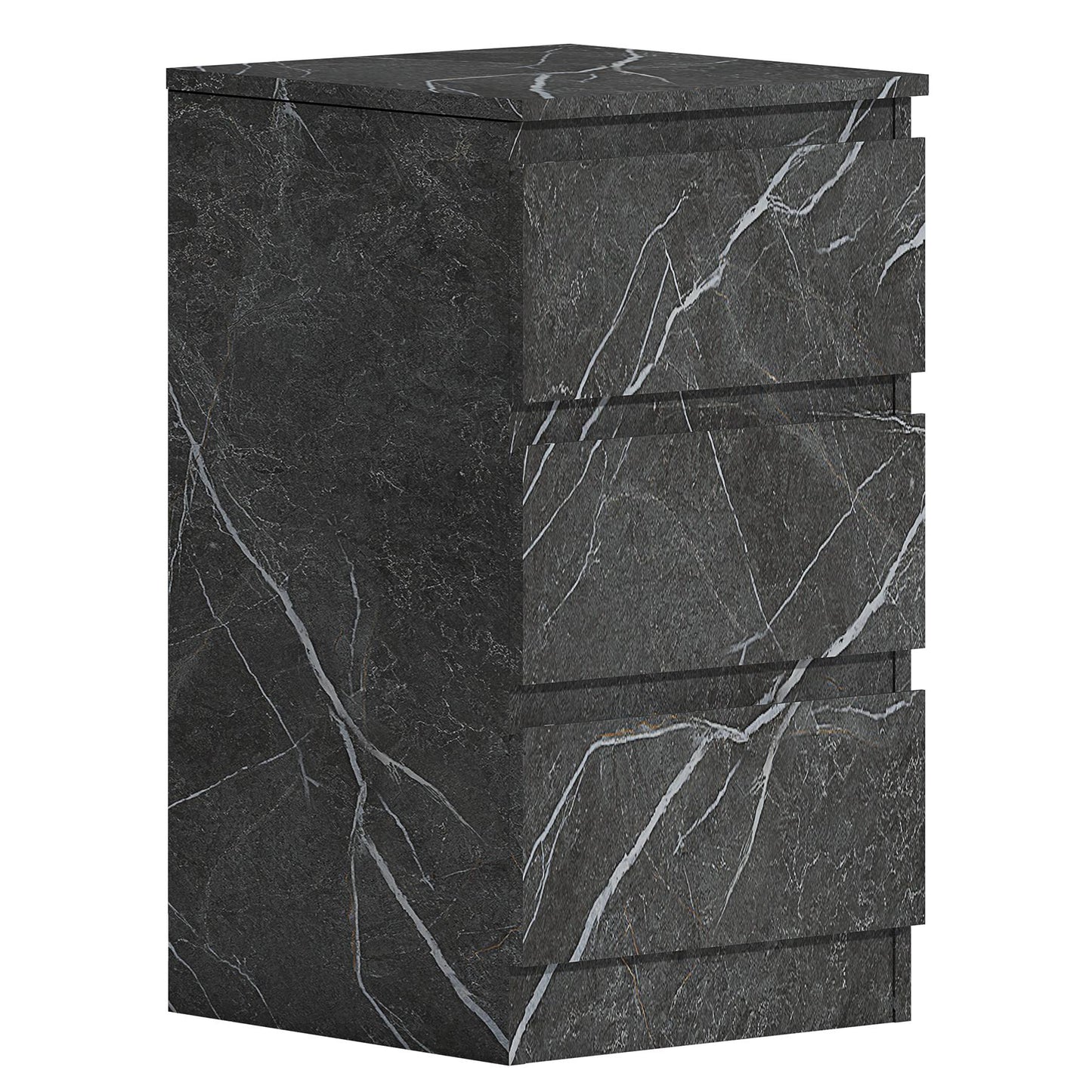 ZITA Grey Marble Effect 3 Drawer Bedside Table - Modern Nightstand, Stylish Bedroom Furniture