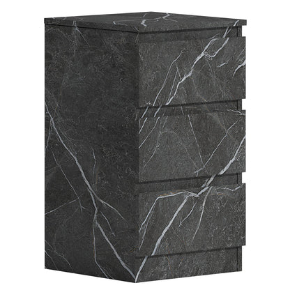 ZITA Grey Marble Effect 3 Drawer Bedside Table - Modern Nightstand, Stylish Bedroom Furniture