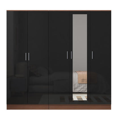 Reflect 2pc Wardrobe Bundle - 3 Door Mirror + 2 Door Plain - Black Gloss & Walnut