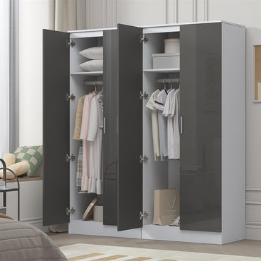 Reflect 2x 2 Door Plain Wardrobe Bundle - Grey Gloss & Matt White - Hanging Rails & Shelves - Modern Sleek Design