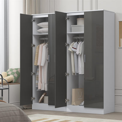 Reflect 2x 2 Door Plain Wardrobe Bundle - Grey Gloss & Matt White - Hanging Rails & Shelves - Modern Sleek Design