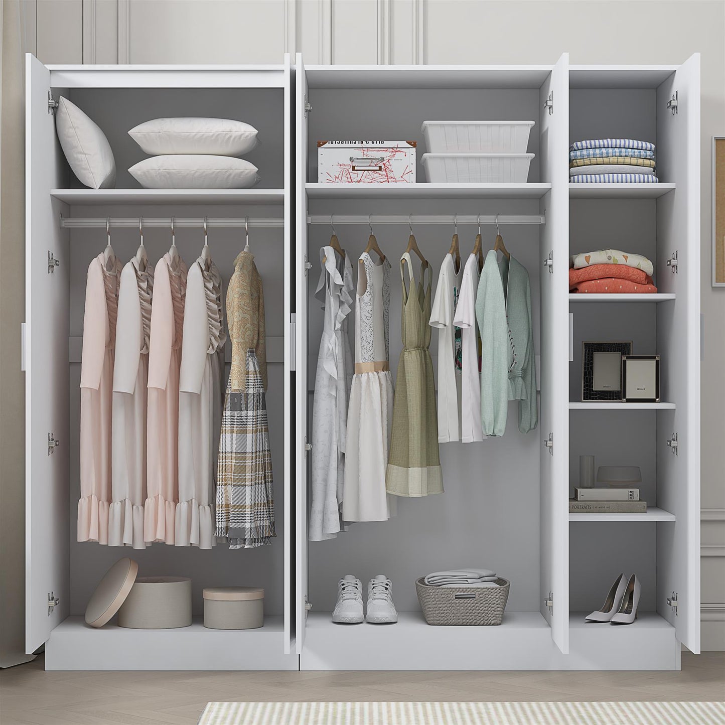 Reflect 2pc Wardrobe Bundle - 3 Door Plain + 2 Door Plain - White Gloss & Matt White