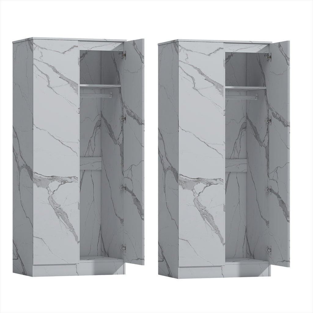 ZITA White Marble Effect 2 Piece Wardrobe Bundle - 2 x 2-Door Wardrobes