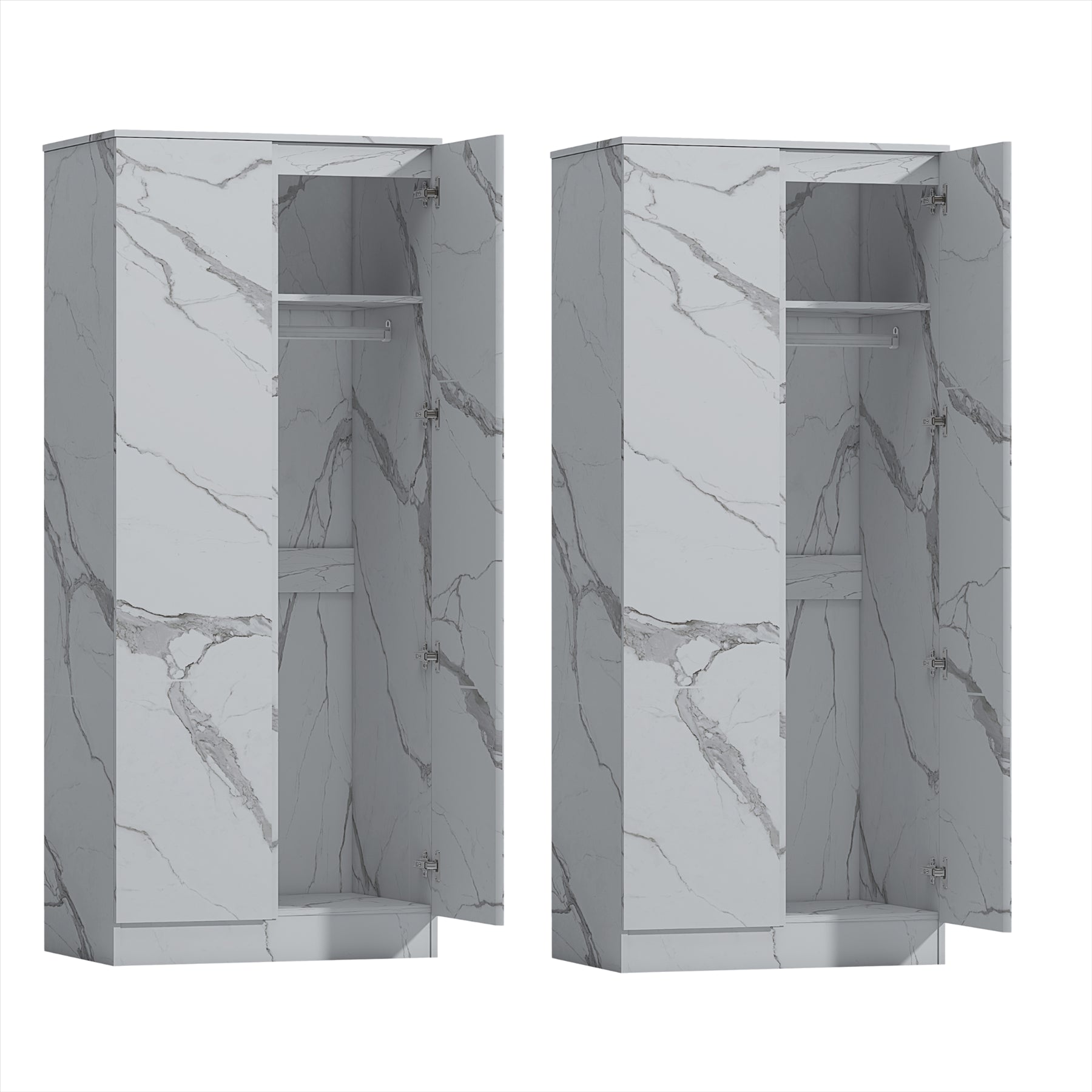 ZITA White Marble Effect 2 Piece Wardrobe Bundle - 2 x 2-Door Wardrobes