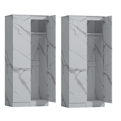 ZITA White Marble Effect 2 Piece Wardrobe Bundle - 2 x 2-Door Wardrobes
