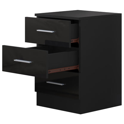 Reflect 3 Drawer Bedside - Black Gloss & Black Oak - Modern Nightstand for Bedroom Storage
