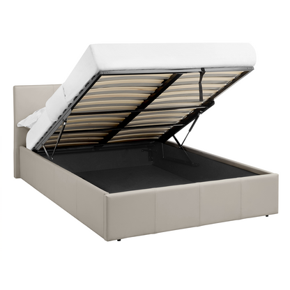LUNA Faux Leather Ottoman Storage Bedframe in Beige 4 Size + Mattress Options