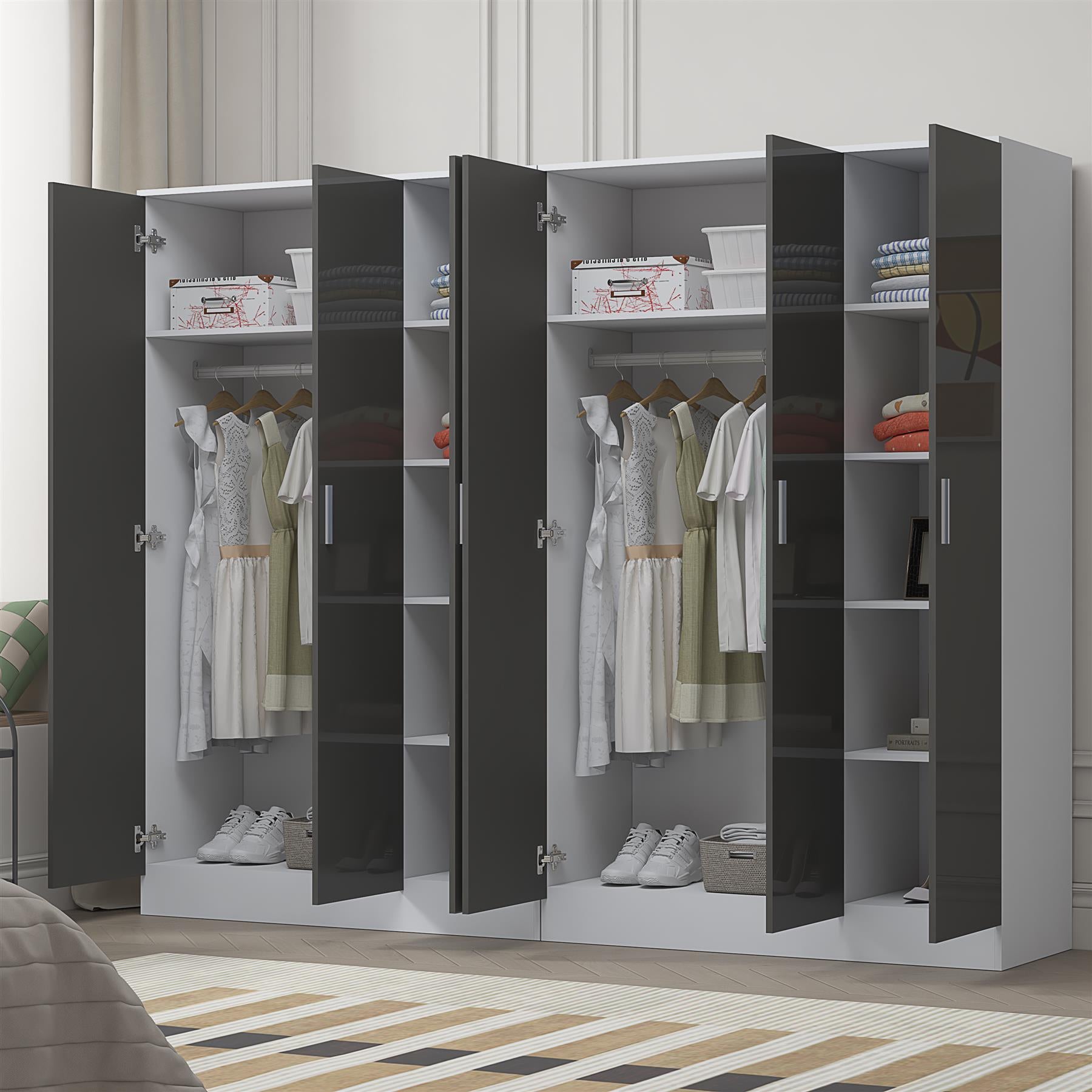 Reflect 2pc Wardrobe Bundle - 3 Door Plain + 3 Door Plain - Grey Gloss & Matt White