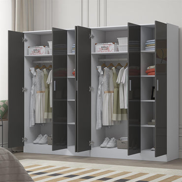 Reflect 2pc Wardrobe Bundle - 3 Door Plain + 3 Door Plain - Grey Gloss & Matt White