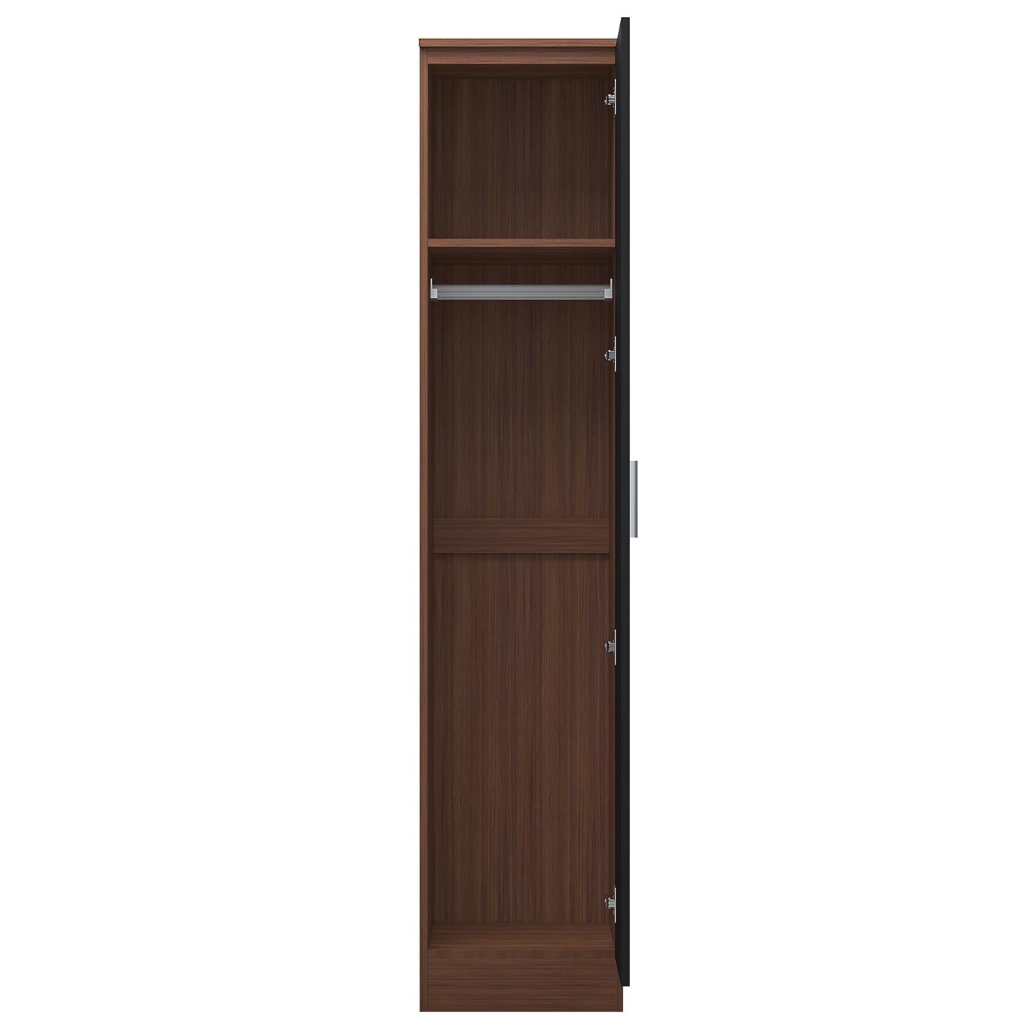 Reflect 1 Door High Gloss Wardrobe - Black Gloss & Walnut, Durable Melamine Finish - Modern Bedroom Storage - Single Door Wardrobe