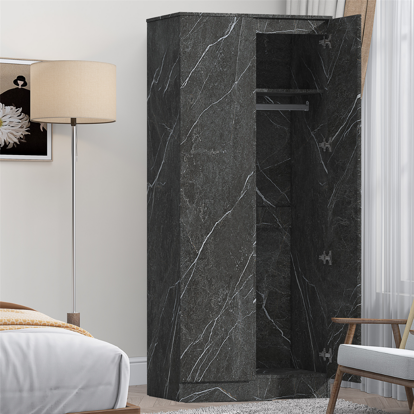 ZITA Bedroom Furniture Range Wardrobe Chest Bedside in Grey Marble Effect