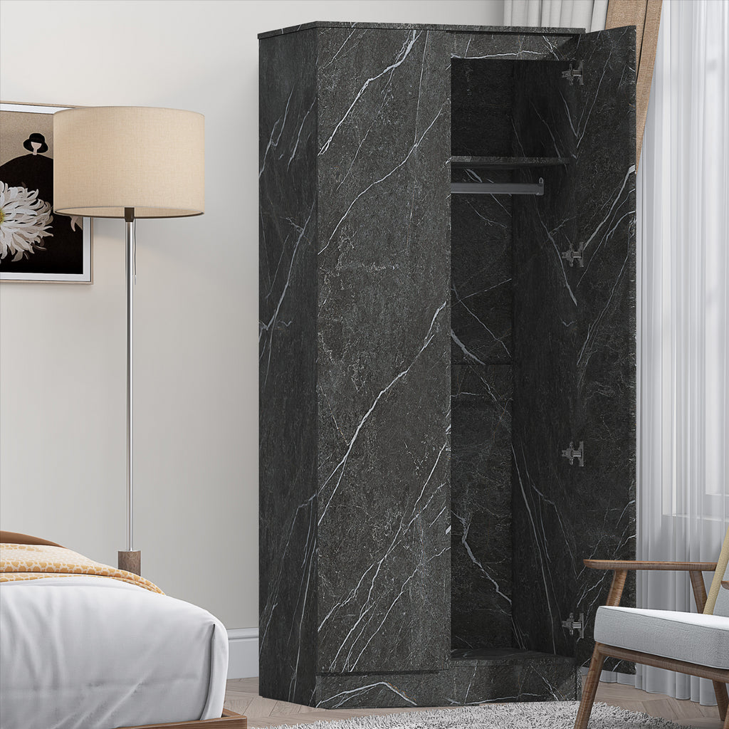 ZITA Grey Marble Effect 2 Door Plain Wardrobe - Bedroom Storage, Stylish and Spacious