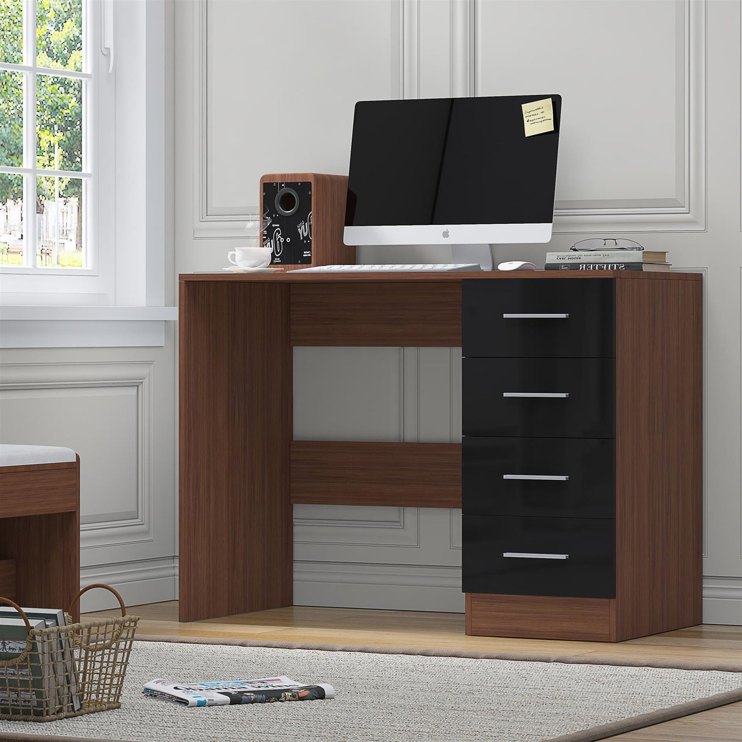 REFLECT High Gloss Bedroom Furniture Wardrobe Chest Bedside Desk - Black/Walnut