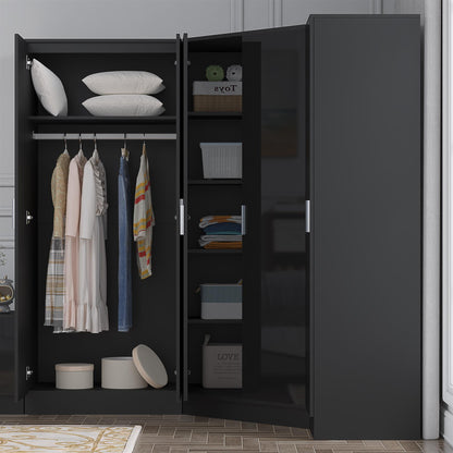 Reflect 3pc Wardrobe Bundle - 2 Door Corner + 2 Door Mirror + 1 Door Plain - Black Gloss & Black Oak