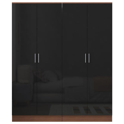Reflect 2x 2 Door Plain Wardrobe Bundle - Black Gloss & Walnut - Hanging Rails & Shelves - Modern Sleek Design