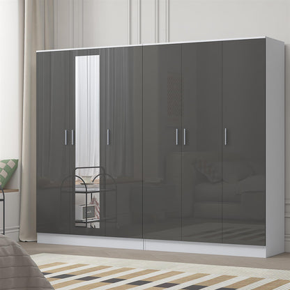 Reflect 2pc Wardrobe Bundle - 3 Door Mirror + 3 Door Plain - Grey Gloss & Matt White