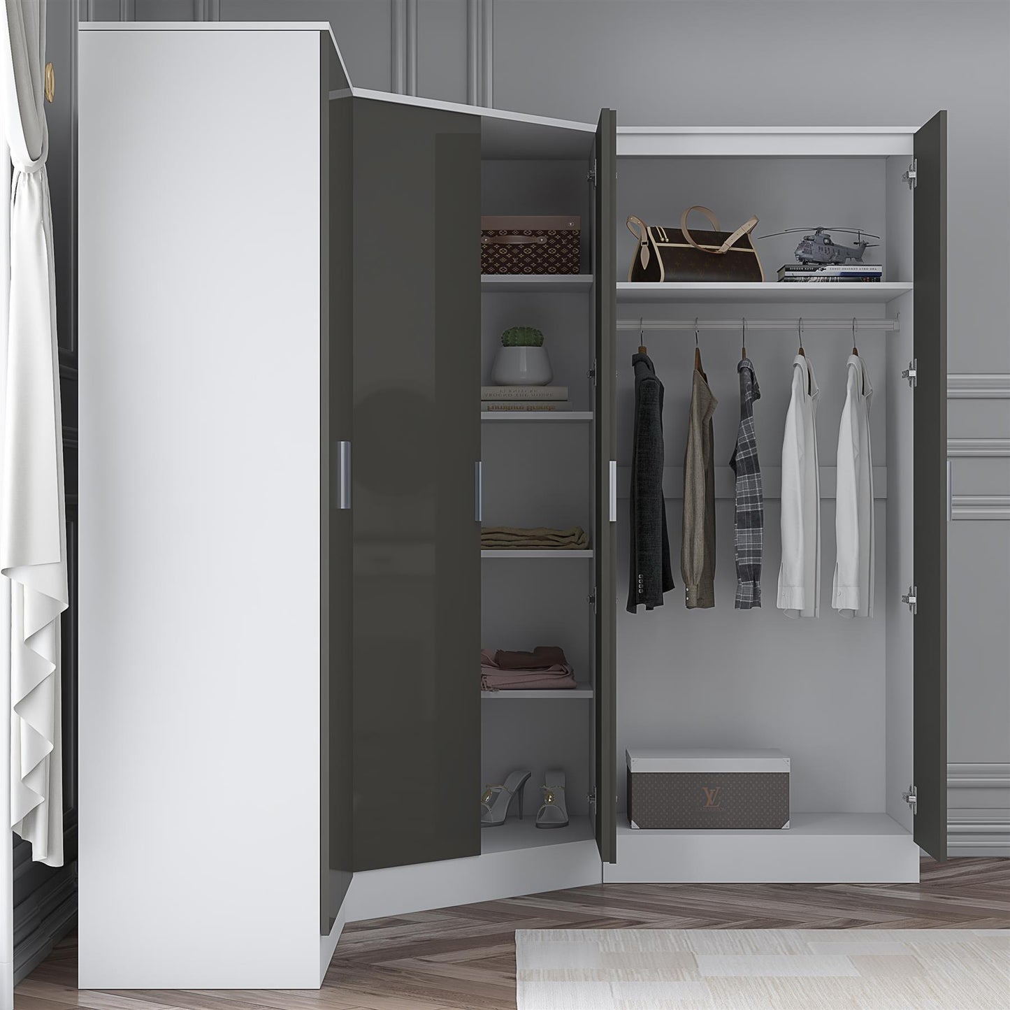 REFLECT Gloss 6 Door Wardrobe Bundle - 2 Door Corner + 2 Door + 2 Door Wardrobe