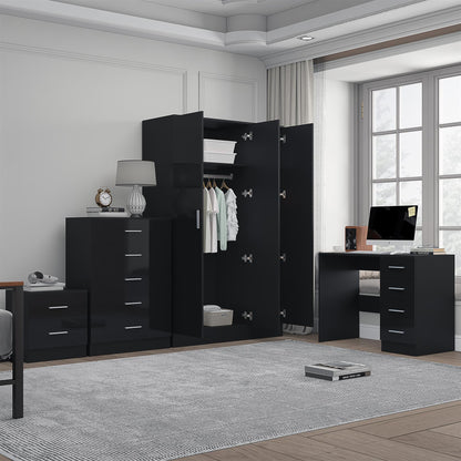 REFLECT Gloss 4pc Bedroom Set - 3 Door Wardrobe + Tall Chest + Bedside + Desk