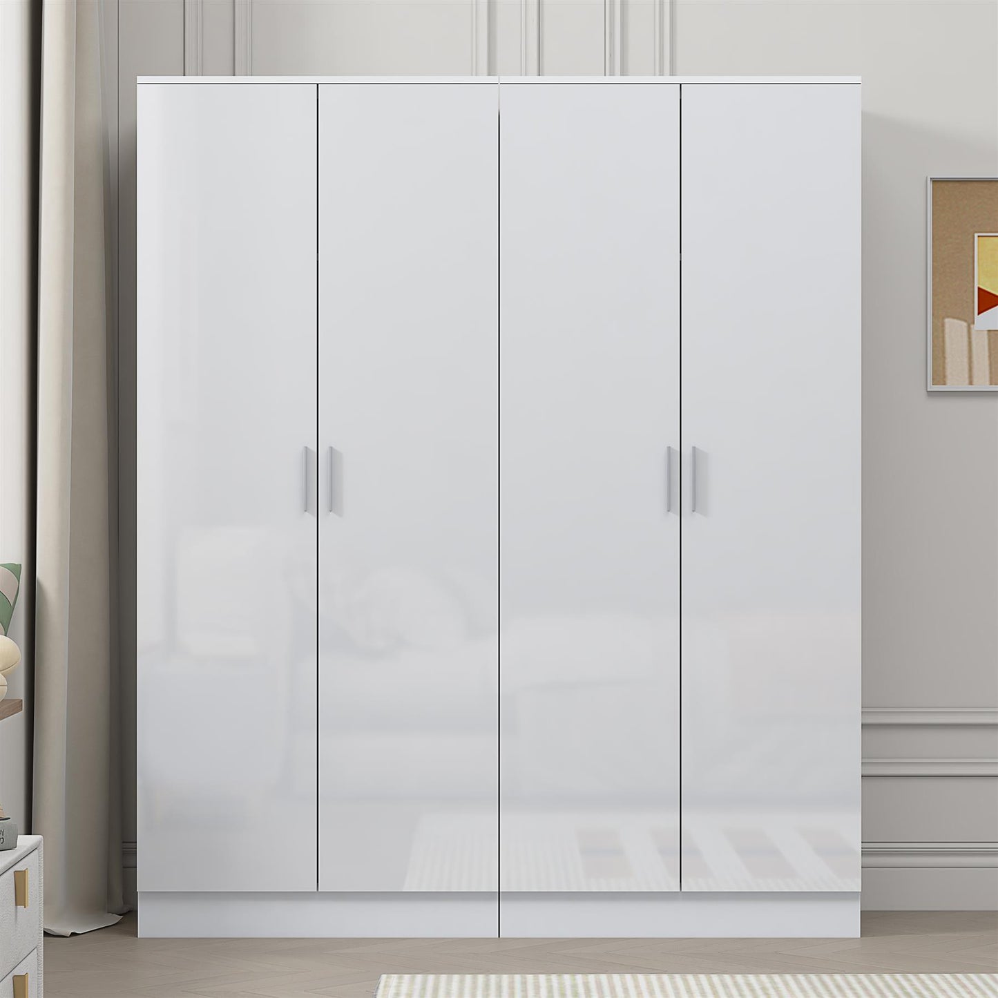 Reflect 2x 2 Door Plain Wardrobe Bundle - White Gloss & Matt White - Hanging Rails & Shelves - Modern Sleek Design