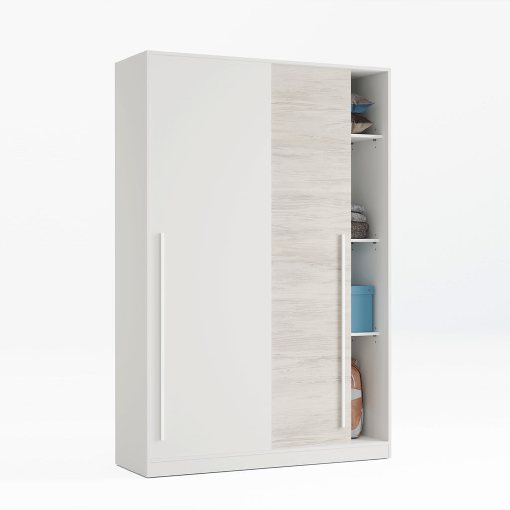 TOP 2 Door Large Modern Sliding Bedroom Wardrobe - White & Light Oak Finish