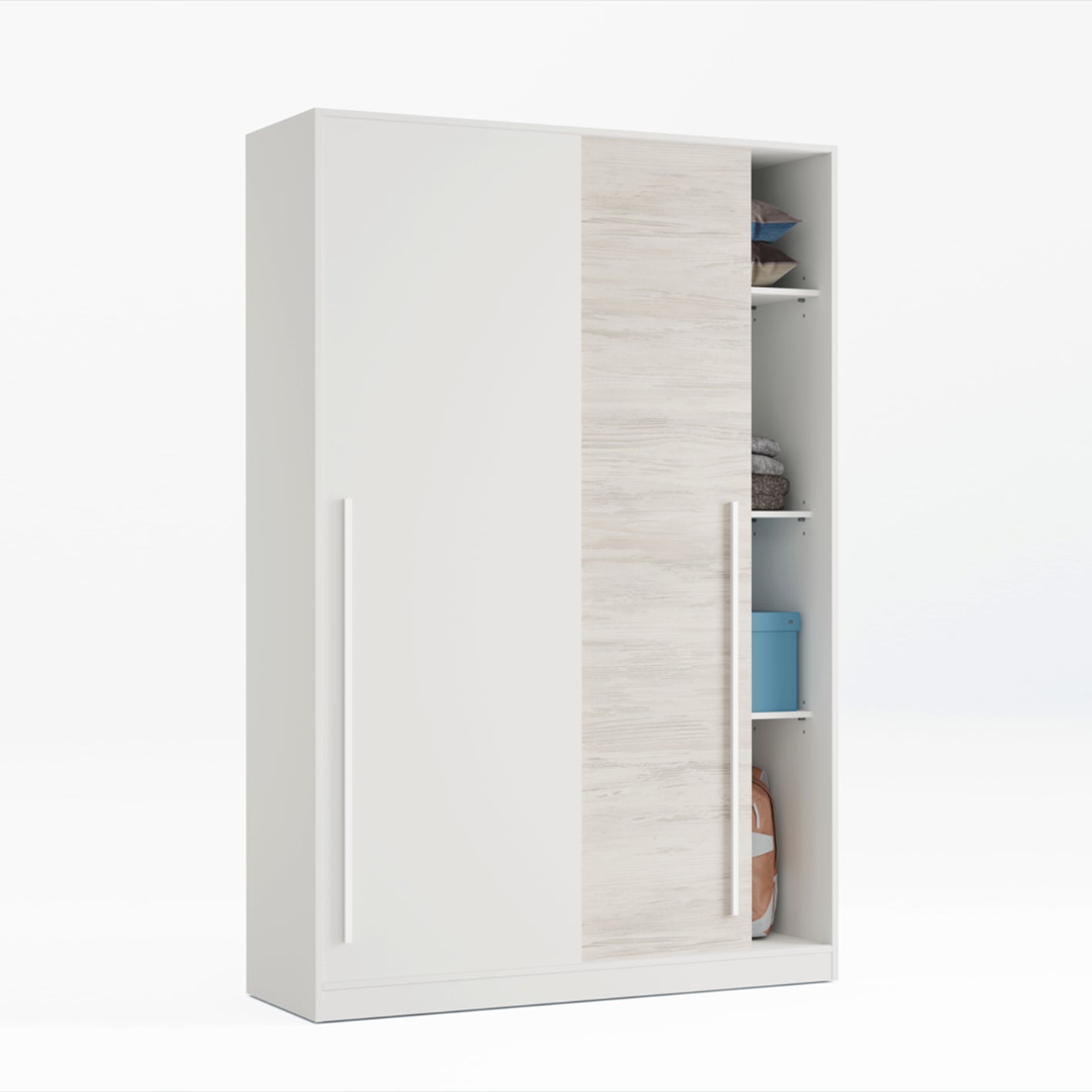 TOP 2 Door Large Modern Sliding Bedroom Wardrobe - White & Light Oak Finish