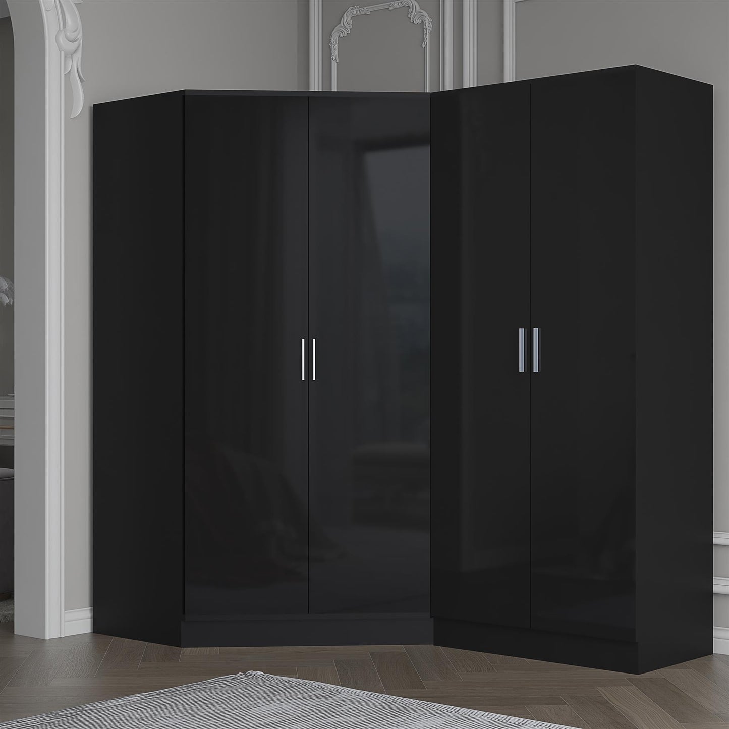 REFLECT Gloss 4 Door Wardrobe Bundle Inc 2 Door Corner + 2 Door Bedroom Set