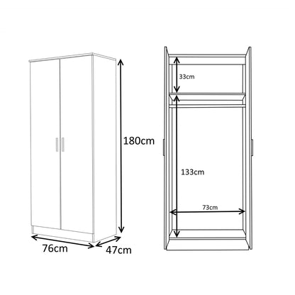 REFLECT Gloss 4pc Bedroom Set - 2 Door Wardrobe + 5 Draw Chest + 2 Bedsides