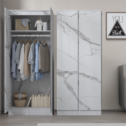 ZITA White Marble Effect 2 Piece Wardrobe Bundle - 2 x 2-Door Wardrobes