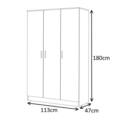 Reflect 3 Door Plain Wardrobe - Black Gloss & Walnut -Hanging Rail & 4 Shelves  - Modern Design