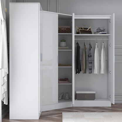 Reflect 3pc Wardrobe Bundle - 2 Door Corner + 2x 2 Door Plain - White Gloss & Matt White