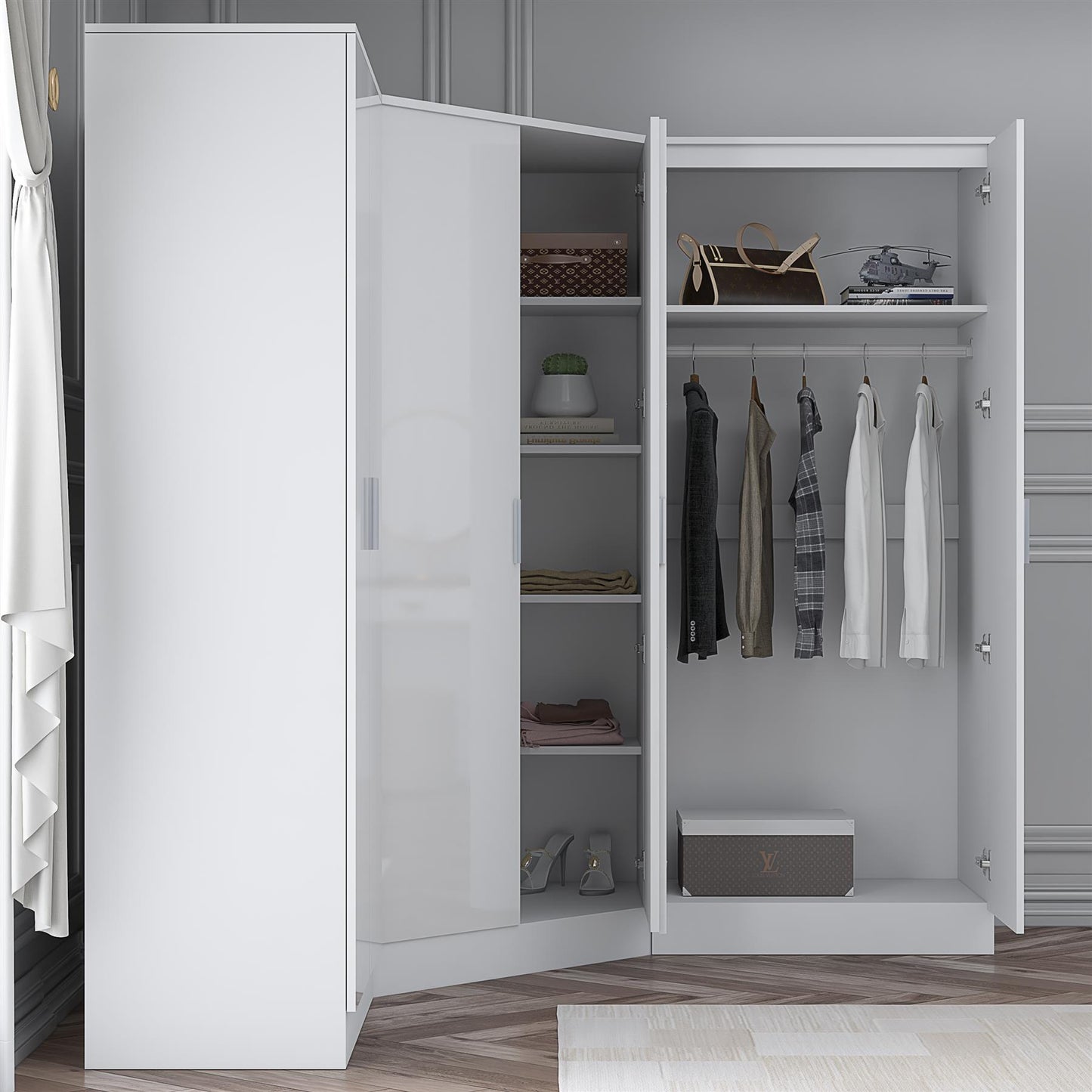REFLECT Gloss 6 Door Wardrobe Bundle - 2 Door Corner + 2 Door + 2 Door Wardrobe