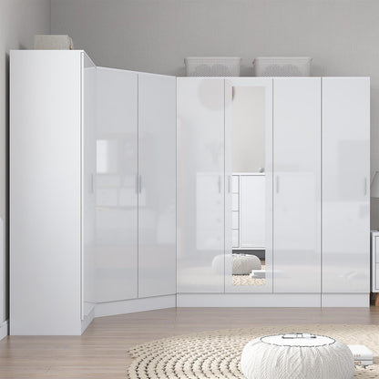 REFLECT Gloss Large 8 Door Corner Mirror Wardrobe Bedroom Furniture Bundle Set