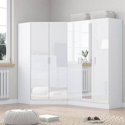 REFLECT Gloss 5 Door Wardrobe Bundle - 2 Door Corner + 3 Door Mirror Bedroom Set