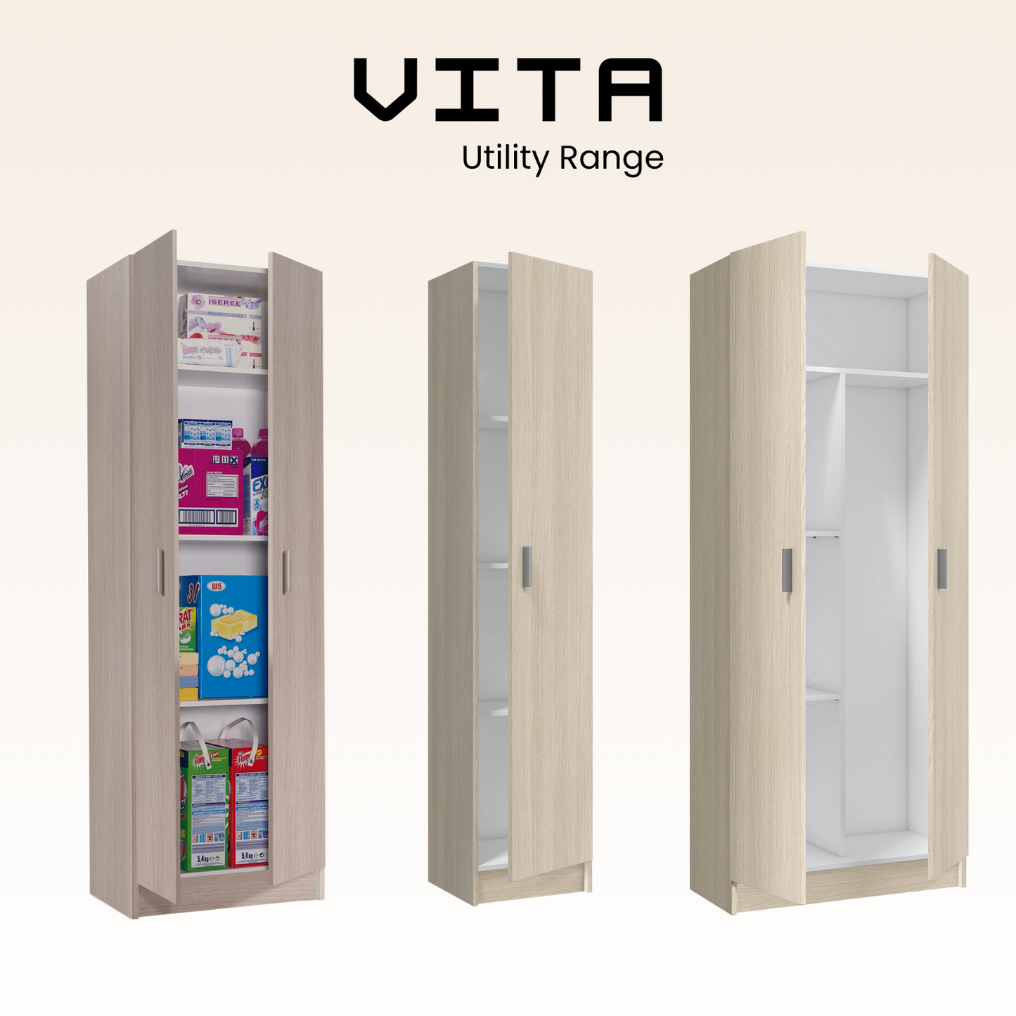 VITA Utility Laundry Cupboard / Cabinet Storage Units 3 Options in Oak