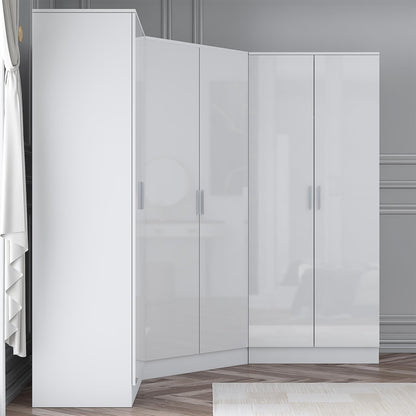 Reflect 3pc Wardrobe Bundle - 2 Door Corner + 2x 2 Door Plain - White Gloss & Matt White