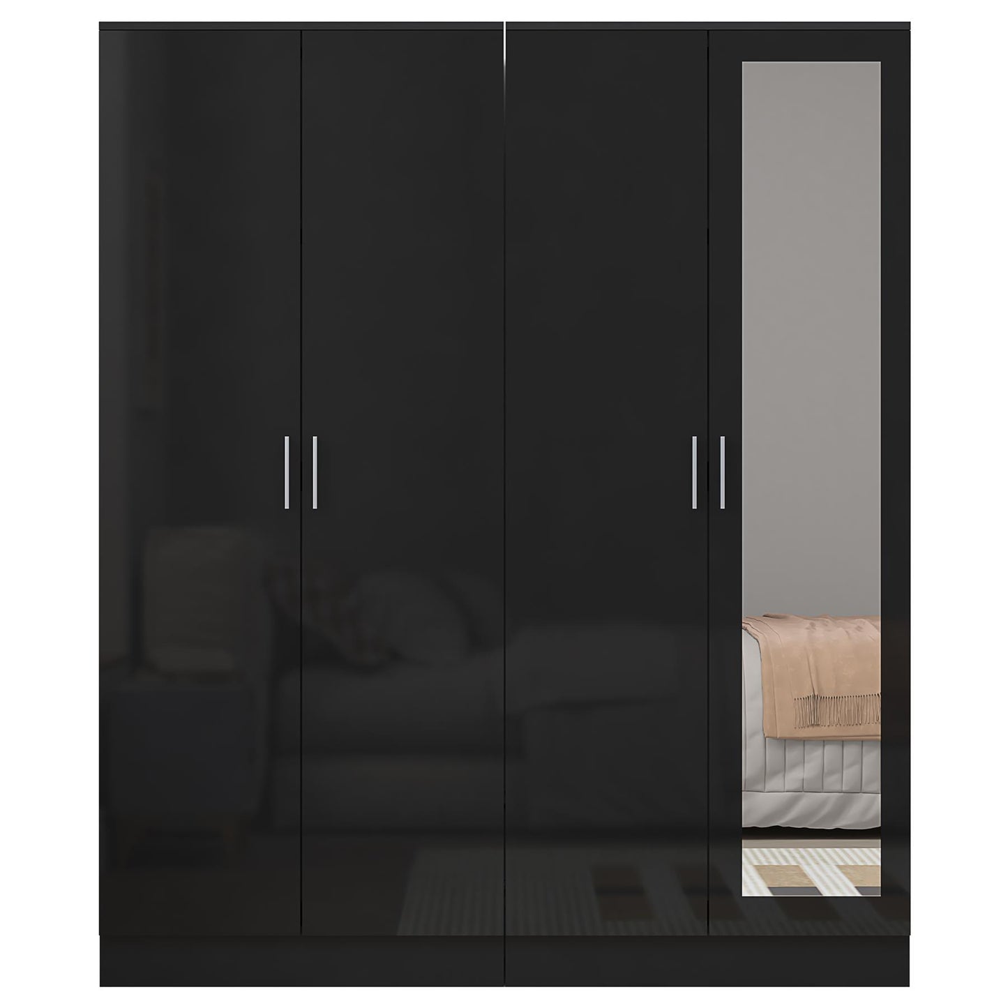 Reflect 2pc Wardrobe Bundle - 2 Door Mirror + 2 Door Plain - Black Gloss & Black Oak