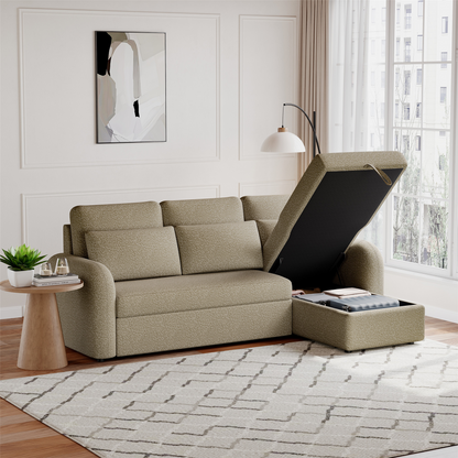 FLYN 3 Seater L Shape Boucle Pull Out Sofabed - 3 Colour Options