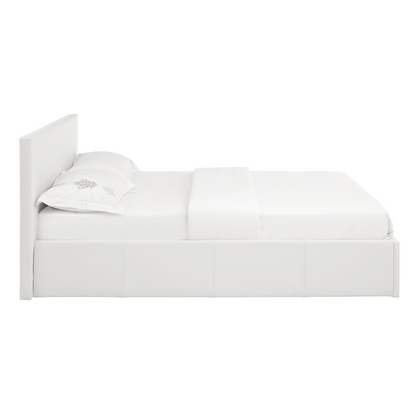 LUNA Faux Leather Gas Lift Ottoman Storage Bedframe in White with 4 Size Options