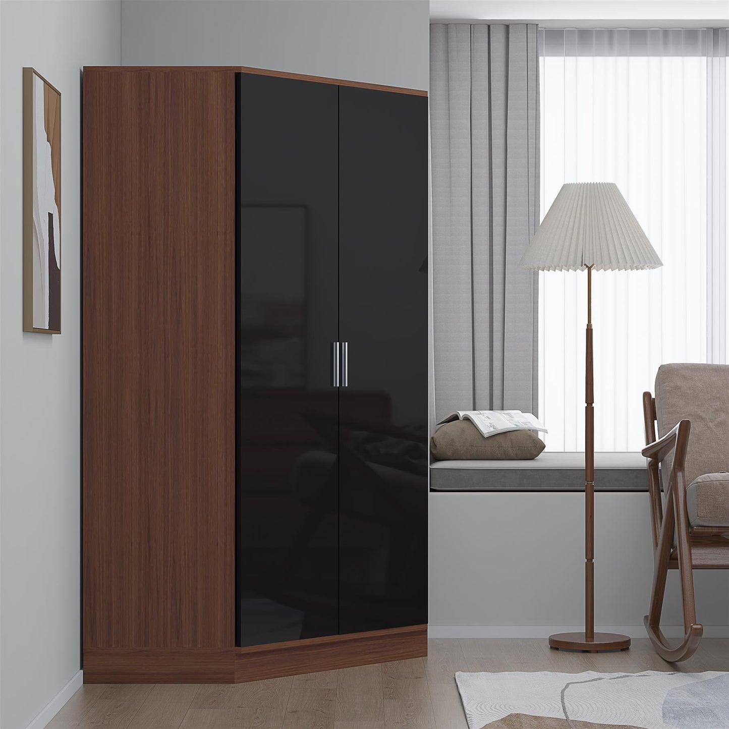 REFLECT High Gloss Bedroom Furniture Wardrobe Chest Bedside Desk - Black/Walnut