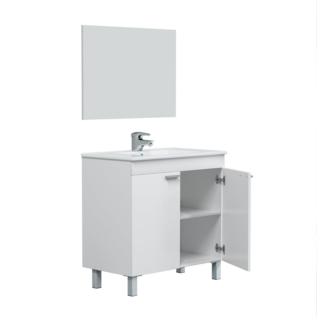 BALTIC 80cm Wide White Sink Unit 2 Door Under Basin Cabinet with Mirror