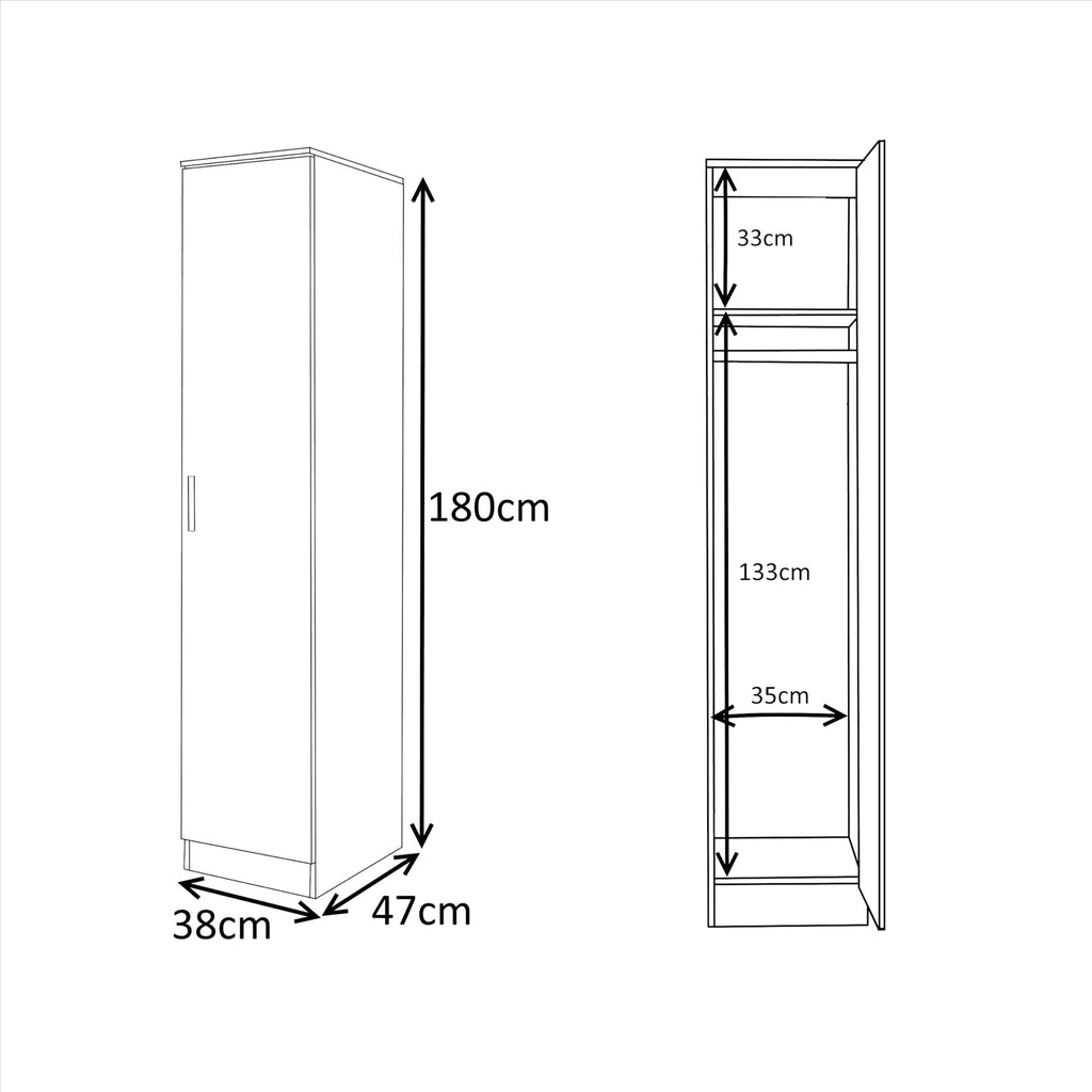 REFLECT Gloss 4pc Bedroom Set - 1 Door Wardrobe + 5 Draw Chest + 2 Bedsides