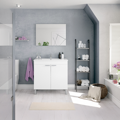 BALTIC 80cm Wide White Sink Unit 2 Door Under Basin Cabinet with Mirror