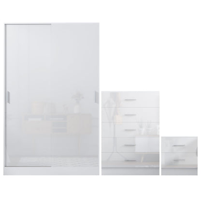 REFLECT Gloss 3pc Set - 2 Door Sliding Wardrobe + 5 Draw Chest + Bedside