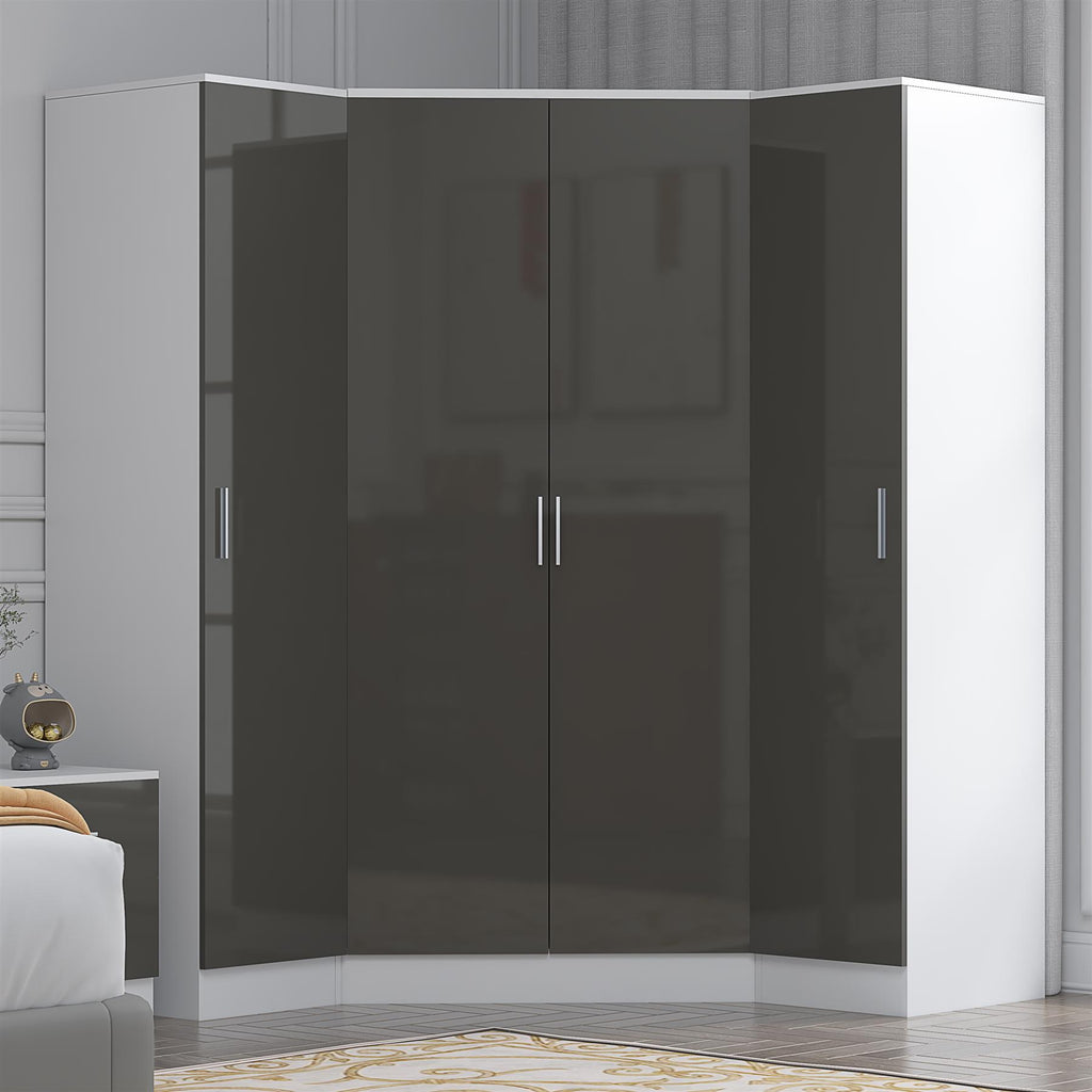 Reflect 3pc Wardrobe Bundle - 2 Door Corner + 2x 1 Door Plain - Grey Gloss & Matt White - H: 180cm x W: 179cm x D: 103cm