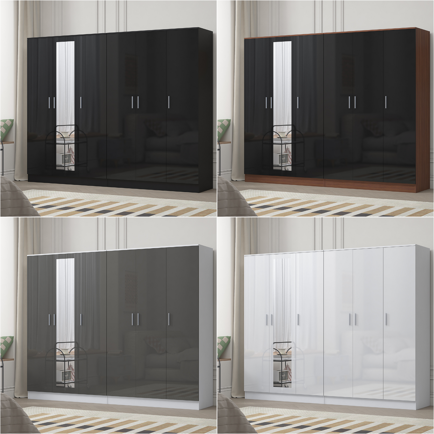 REFLECT 2pc Wardrobe Bundle - 3 Door Mirror + 3 Door Plain - 4 Colour Options