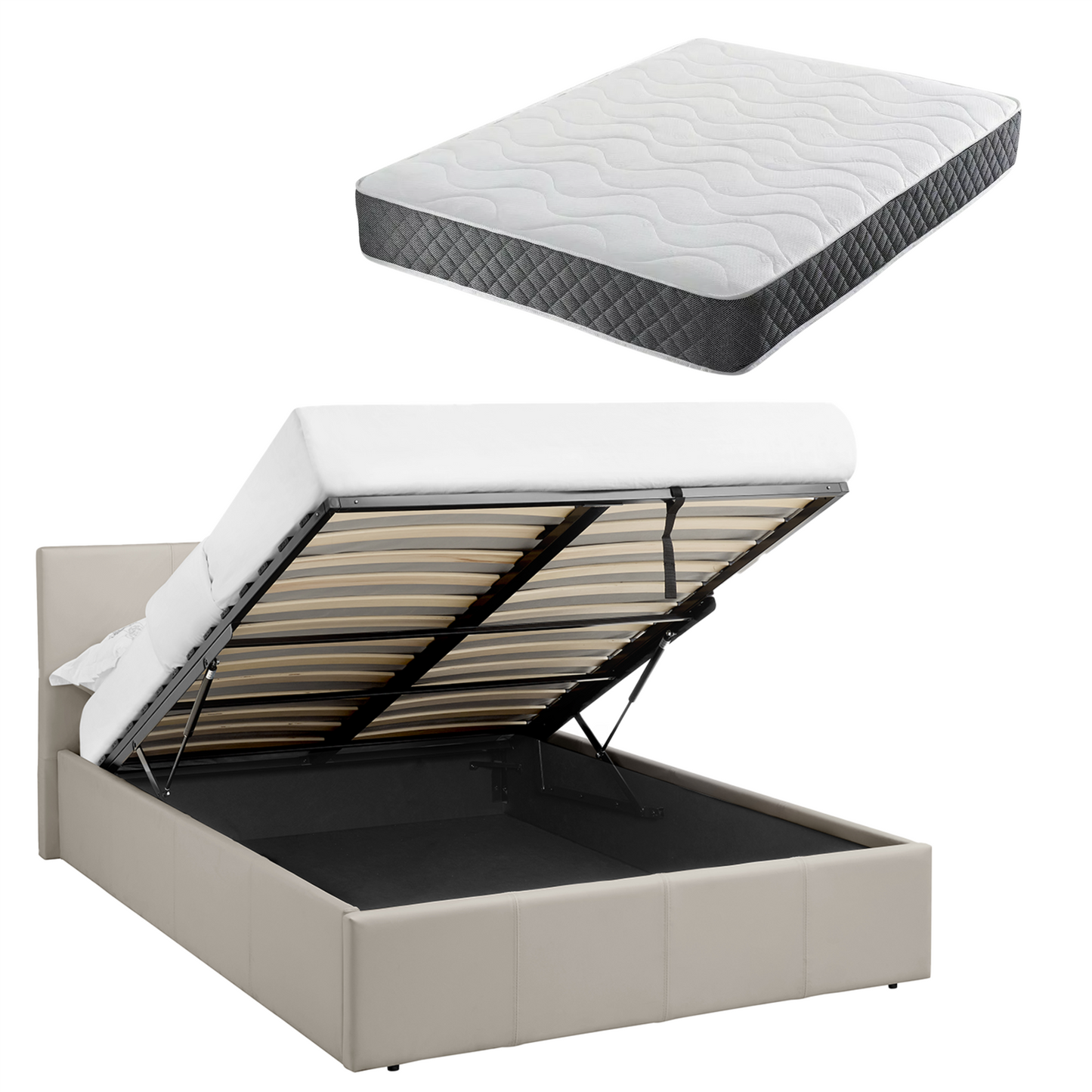 LUNA Faux Leather Ottoman Storage Bed Available Colour Size & Mattress Options