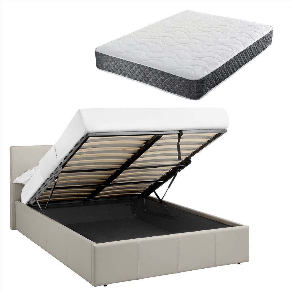 LUNA 4FT6 Double Faux Leather Ottoman Storage Bed-Mattress & Colour Options